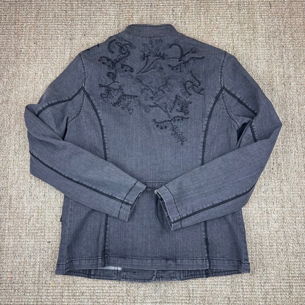 🖤 Coldwater Creek Embroidered Beaded Denim Jacket | Size 8 | Black